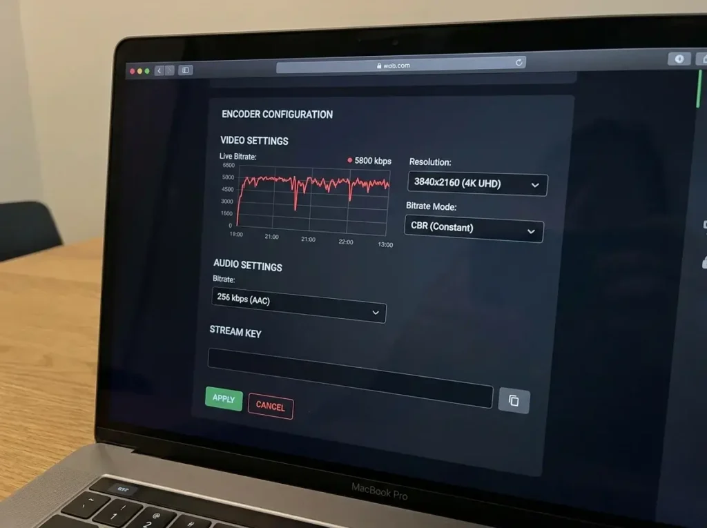 Web dashboard configuration settings for an H.265 HEVC IPTV encoder box.