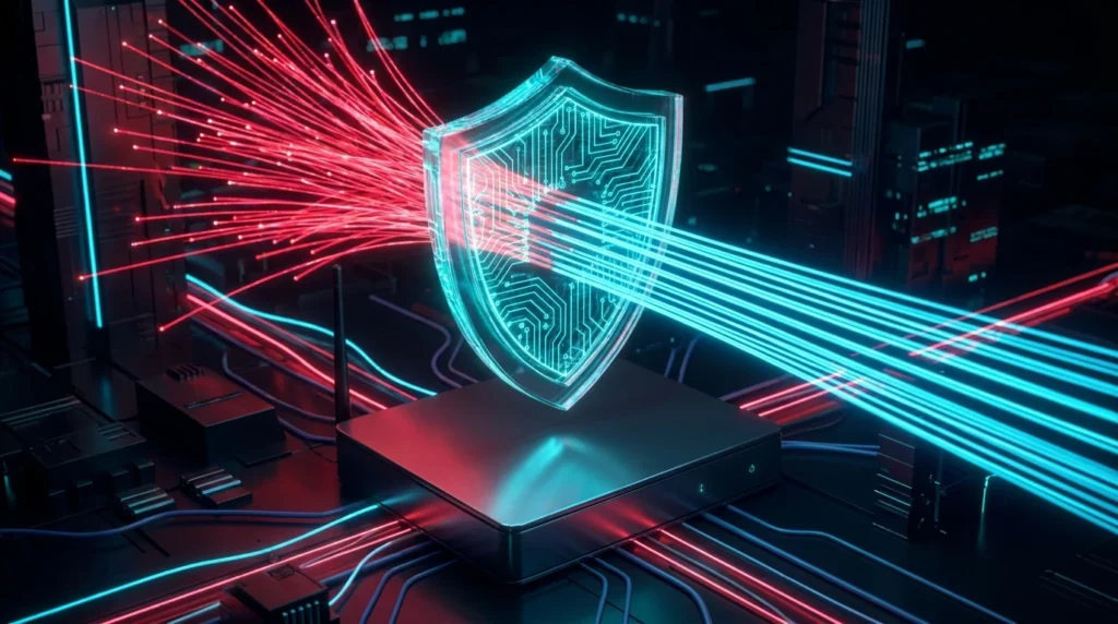 Cybersecurity shield icon representing a secure virtual private network connection for premium IPTV providers.