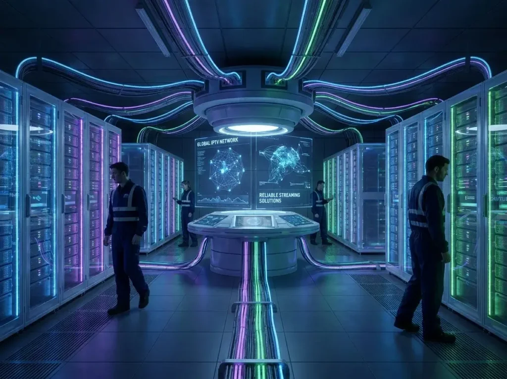 Enterprise server network powering a reliable premium IPTV purchase.