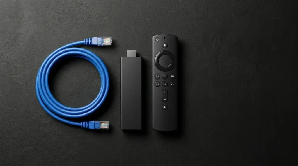 Amazon Fire TV Stick 4K streaming device and remote control used for setting up Inline IPTV.