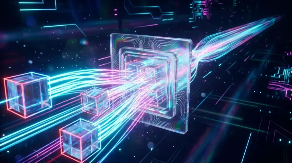 Digital visualization of H.265 HEVC data compression for 4K IPTV encoding.